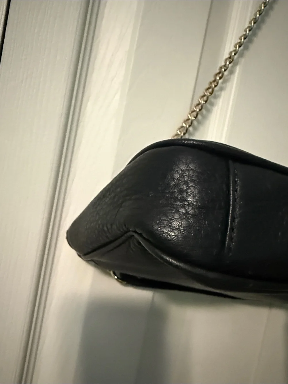 Michael Kors Black Leather Shoulder Bag with Gold MK Emblem